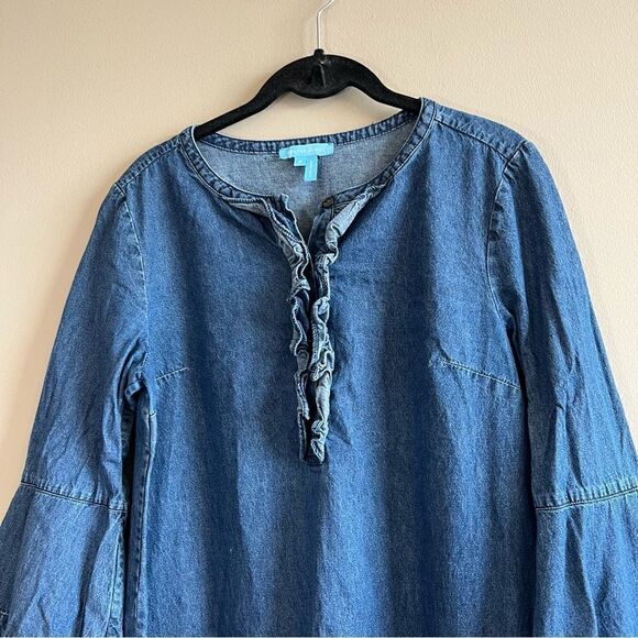 ✨ Draper James Embroidered Ruffle Chambray Denim Shift Dress 8 - Picture 4 of 13